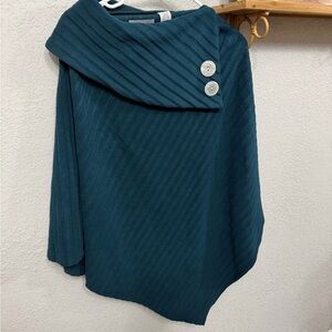 Moda Teal Poncho with Button Accents